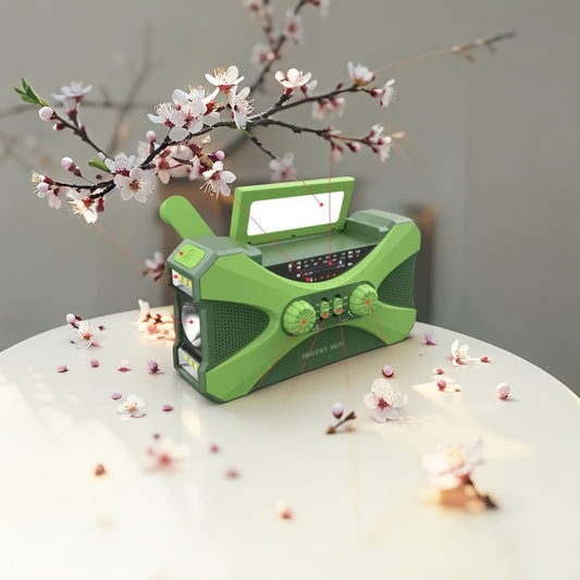 Multifunctional 10000mAh Solar Crank Radio  AM/FM/NOAA Weather Alert, Dual Stereo Speakers, Phone Charger, LED Torch & SOS Alarm