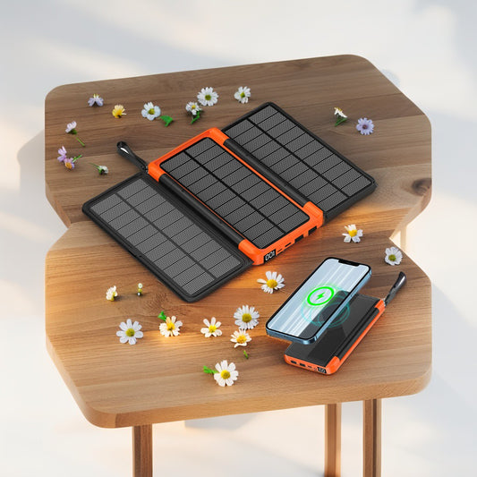 10000/20000mAh Solar Power Bank Hidden Flip Solar Panel Portable Solar Power Bank with USB Wireless Charging for Travel Camping