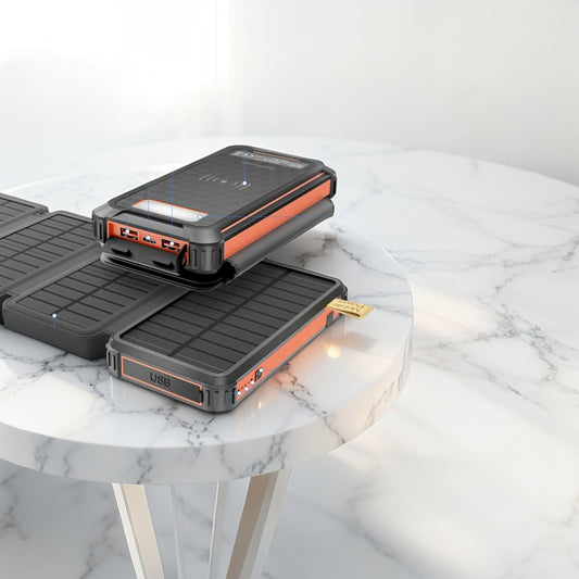 Solar Power Bank, SenDeluz 26800mAh Solar Charger Power Bank, Solar Power Bank Built-in 4 Cables & Wireless Charging
